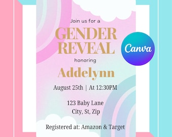Pink & Blue Gender Reveal Invitation Template (Digital Download)