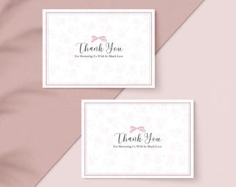 Tarjeta de agradecimiento con lazo rosa floral para baby shower: imprimible (descarga digital)