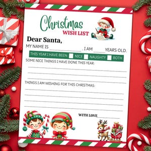 Printable Elf Weihnachten Wunschliste | Brief an den Weihnachtsmann | Weihnachtswunschliste für Kinder | Weihnachtswunschliste | Weihnachts Wichteln Wunschliste