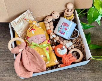 Bundle BeBe Baby Doll Gift Box by BEBE BABIES - Soft Sculpture Baby Doll - Mushroom Fox Baby - Baby Gift - Mom Gift Box - Stocking Stuffer