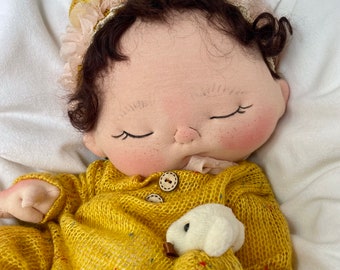 OOAK Soft Sculpture Baby Doll by BeBe Babies and Friends, Newborn Baby Doll, Realistic Baby Doll, Waldorf Doll, Cloth Doll, Cloth Baby Doll