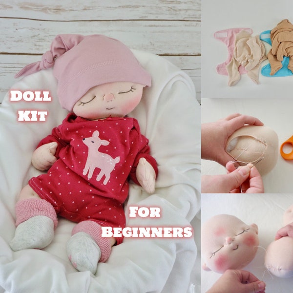 Doll Kit and Video Tutorial, Cloth Doll Pattern, No Sewing Machine Needed, How to Make a Baby Doll by BeBe Babies and Friends