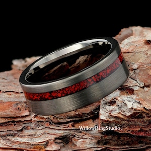 Dinosaur Bones Mens 8mm Brushed Black Tungsten Wedding Ring, Brushed Tungsten Band, Mens Wedding Band, Dinosaur Bone Ring, Mens Ring