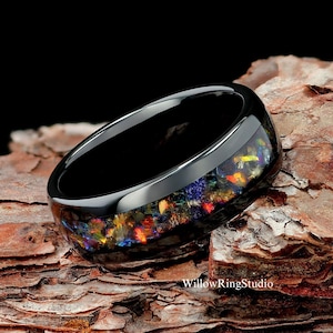 Anillo de bodas de tungsteno negro de 8 mm con diseño de nebulosa de arenisca para hombre, anillo espacial, anillo negro, alianza para hombre, cúpula, anillo de nebulosa, anillo para hombre