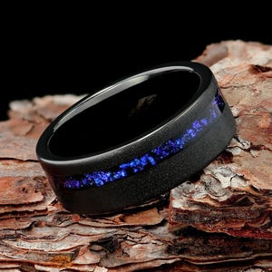 Nebula Ring, Sandstone Nebula Ring, Outer Space Ring, Mens Black Tungsten Ring, Mens Wedding Ring, Mens Wedding Band, Dome, 8mm Comfort Fit