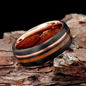 Whiskey Barrel Wood Ring, Wooden Wedding Band, Mens Wedding Ring, Whiskey Barrel Ring, Wood Ring, Wooden Mens Ring, Comfort Fit 8mm