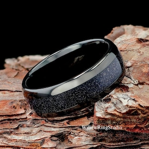 Anillo de bodas de tungsteno negro de 8 mm con diseño de nebulosa de arenisca para hombre, anillo espacial, anillo de nebulosa, anillo negro con forma de cúpula, alianza para hombre, anillo para hombre