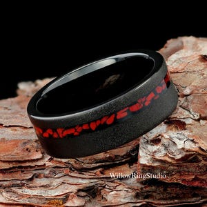 Dinosaur Bones Mens 8mm Sandblasted Black Tungsten Wedding Ring, Dinosaur Bone Ring, Mens Wedding Band, Black Mens Ring, Gift For Him
