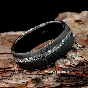 Meteorite Mens 8mm Sandblasted Black Tungsten Ring, Mens Wedding Ring, Meteorite Band, Mens Wedding Band, Black Ring, Mens Ring