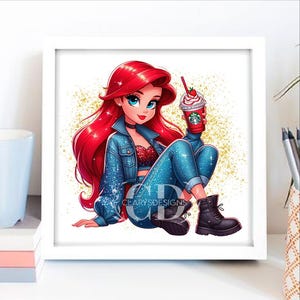 Little Mermaid Clipart, Little Mermaid PNG, Princess Ariel PNG, Instant Download, Modern Little Mermaid Ariel, Little Mermaid Sublimation