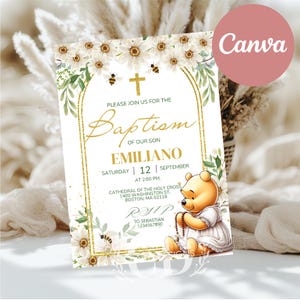 Invito a tema Winnie the Pooh, invito a tema Daisies Bee per il battesimo, invito a tema Daisies Bee, modello di invito a tema Winnie the Pooh 100