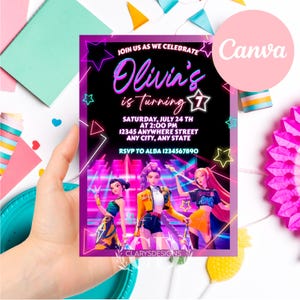 KPOP Invitation, KPOP Demon Hunters invitation, EDITABLE Kpop Birthday Invitation, Printable KPop Invitation, Invitacion Kpop Demon Hunters