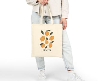 Borsa tote estiva in tela di cotone con stampa di limoni, ispirata al mercato agricolo italiano / Borsa per la spesa ecologica e riutilizzabile, borsa per la spesa, atmosfera estiva