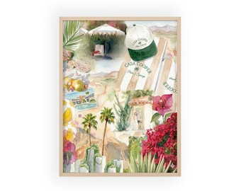Casa Cooper Küsten Collage Poster mit Holzrahmen | Tropische Palmen-Landschaftskunst