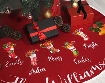 Gonna per albero di Natale personalizzata, decorazioni natalizie per la casa, gonna per albero di Natale personalizzata, decorazioni natalizie, gonna per albero di pino, regalo di famiglia per Natale
