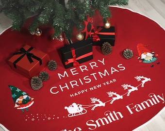 Falda de árbol de Navidad personalizada, decoraciones navideñas familiares personalizadas, decoraciones de pino de Navidad, regalo para Navidad