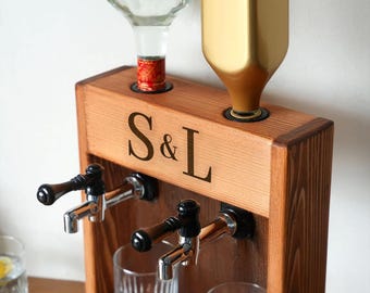 Custom Engraved Wooden Whiskey Dispenser with Glasses, Whiskey Gift, Liquor Dispenser, Gift for Couple, Wedding Gift, Our First Christmas