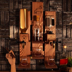 Distributeur de whisky en bois personnalisé avec carte de l'État de résidence, distributeur d'alcool mural personnalisé avec verres, cadeau de pendaison de crémaillère, décoration de bar à domicile