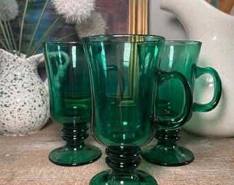Set of 3 Vintage Libbey Juniper Green Gold-Rimmed Irish Coffee Mugs