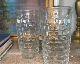 Vintage 1960s Cubist Glass Tumblers - Indiana Whitehall Drinkware Set