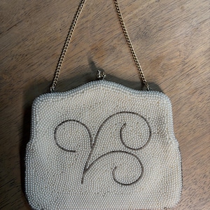 Cartera de boda vintage con cuentas blancas, bolso de noche para novia con cuentas color marfil fabricado en Japón