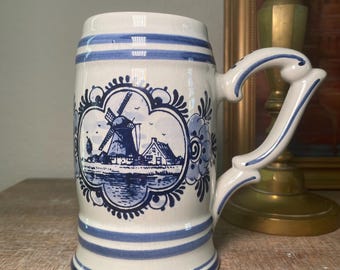 Delftsblauwe Nederlandse molen grote bierpul, handgemaakt in Holland
