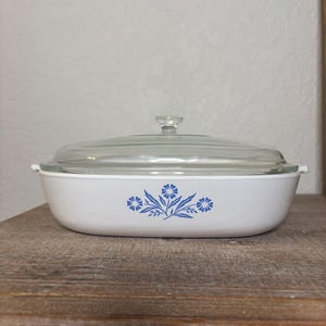1970s Corning Ware P-10-B 10&quot; Blue Cornflower Baking Dish With P-10-C-1 Glass Lid, Vintage Collectible Blue Cornflower Corning Ware