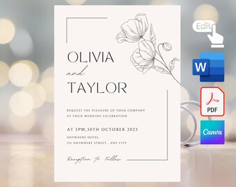 Wedding Digital Invitation Template, Editable Wedding Online E- invite, Wedding Electronic Invite, Invitation Template