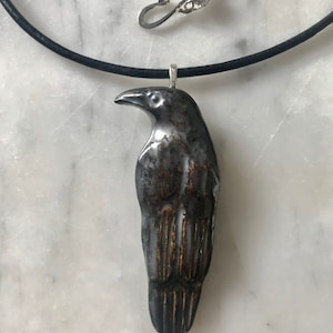 Raven Pendant, Amulet, Metallic Black, Crow, Blackbird, Statement Necklace, Pagan Jewelry, Goth, Dark, Corvid