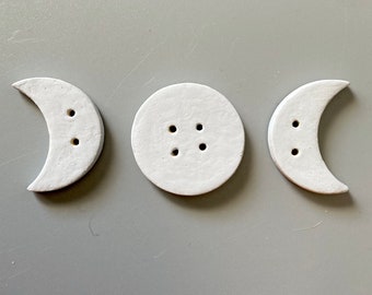 Triple Moon Buttons in White or Grey, Goddess Accessories, Wiccan