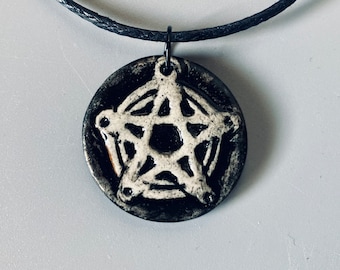 Pentacle Pendant, Ceramic Pendant, Pottery, Wiccan, Pagan Jewelry, Pagan Art, Unisex, Pentagram
