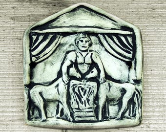 Epona, Celtic Goddess of Horses, Goddess Art, Black and White, Bas Relief Tile, Plaque, Wall Hanging, Sculpture, Reproduction, Pagan Art