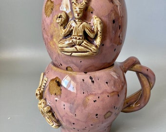 Cernunnos Mug, Coil Built Mug, Handmade Pottery, Stoneware, Light Speckled Plum, Pagan, Gift for Him