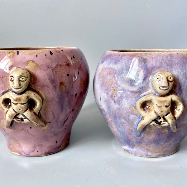 Sheela Na Gig Mug, Coil BuiltMug, Handmade Pottery, Stoneware, Purple or Plum, Pagan, Gift for Her