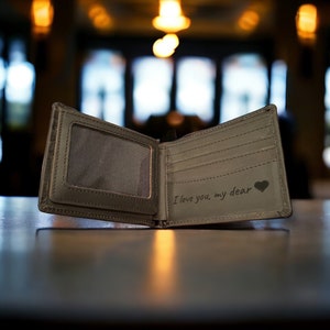 Cartera personalizada, cartera para hombre, cartera grabada, cartera para padrinos de boda, cartera de cuero, cartera personalizada, regalo para novio, regalo de aniversario para él con logotipo.