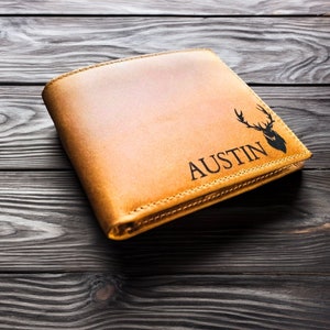 Cartera de cuero personalizada, cartera genuina grabada con foto personalizada, regalo de aniversario para él, hombres, padre, novio, esposo, papá, RFID.