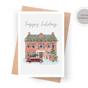 Kerstkaart makelaar, zakelijke kerstkaart, Happy Holidays-kaart, First Home-kerstkaart, afdrukbare kerstkaart, Home for Sale-kaart