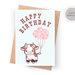 Tarjeta de cumpleaños imprimible de vaca, tarjeta de cumpleaños de vaca de las Tierras Altas, tarjeta de cumpleaños imprimible para el 18.º cumpleaños, tarjeta de cumpleaños imprimible para una hermana, tarjeta de feliz cumpleaños