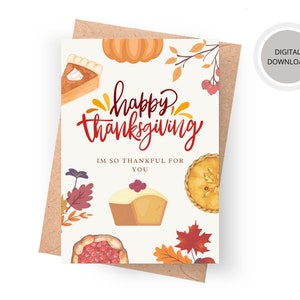 Cartão de agradecimento por você, cartão para impressão, cartão fofo de Ação de Graças, cartão de felicitações de outono, download digital, download instantâneo, feliz Ação de Graças