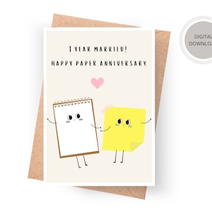Tarjeta del primer aniversario, tarjeta imprimible, regalo de aniversario, primer aniversario, descarga digital, aniversario en papel, primer aniversario