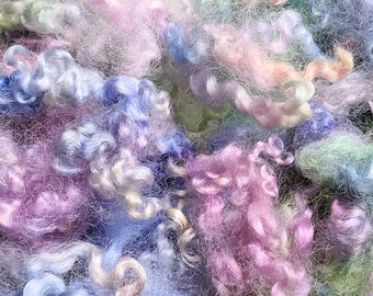 Wool fleece locks curls Unicorn hand dyed 1 oz. felt doll hair BJD Blythe