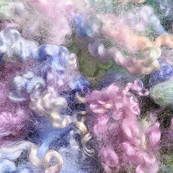 Wool fleece locks curls Unicorn hand dyed 1 oz. felt doll hair BJD Blythe