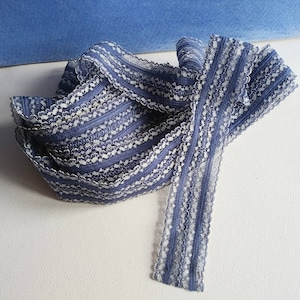 dentelle, ruban dentelle, ruban bleu, surplus d'atelier, projet couture, couture, scrapbooking, costume, mercerie, ruban vintage, artisanat