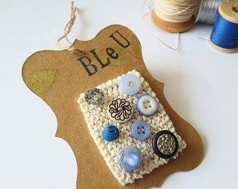 Buttons card, decorative card, vintage buttons, sew, Bijoux tricot, blue, couture, mural poetry, home decor, decoration, greetings card