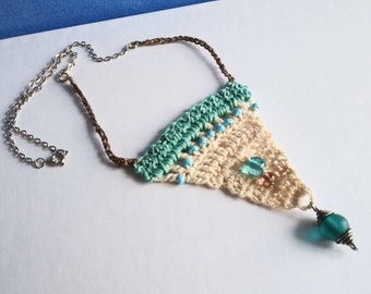 necklace, turquoise, Bijoux tricot, woman's accessories, crochet, for girl, jewel gift for woman, mother's day gift, bohemian, feminine