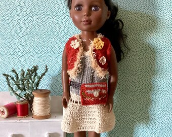 Glitter girls outfit, doll clothing, collection, handmade, doll clothes dress, accessories, knitted clothes for doll, doll fourteen inches