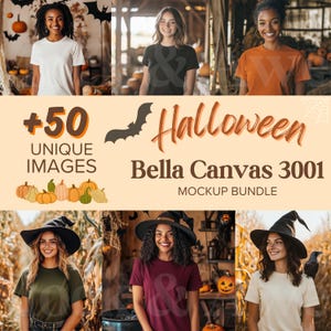 Halloween Autumn Mockup Bundle | Fall Holiday Mockups | Halloween Pumpkin Vibe Shirt Mocks | Halloween Bella Canvas Tee