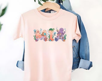 Personalized Name Ocean Birthday Shirt, Custom Sea Animal Octopus Turtle Kids Tee