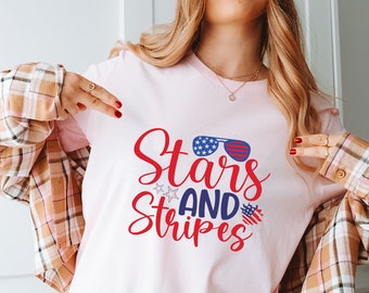 Cute 4th of July T-Shirt, Stars and Stripes Graphic Tee, Womens Fourth Of July Gift, Red White and Blue Shirt,Independence Shirt