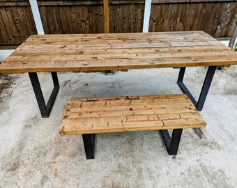 Bespoke Garden Table & Bench Set with metal legs 8ftx4ft - Reclaimed wood variation